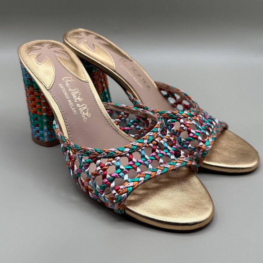Antonio Melani x The Nat Note Riviera Rainbow Woven Metallic Slip-On Mules‎ Sz 6